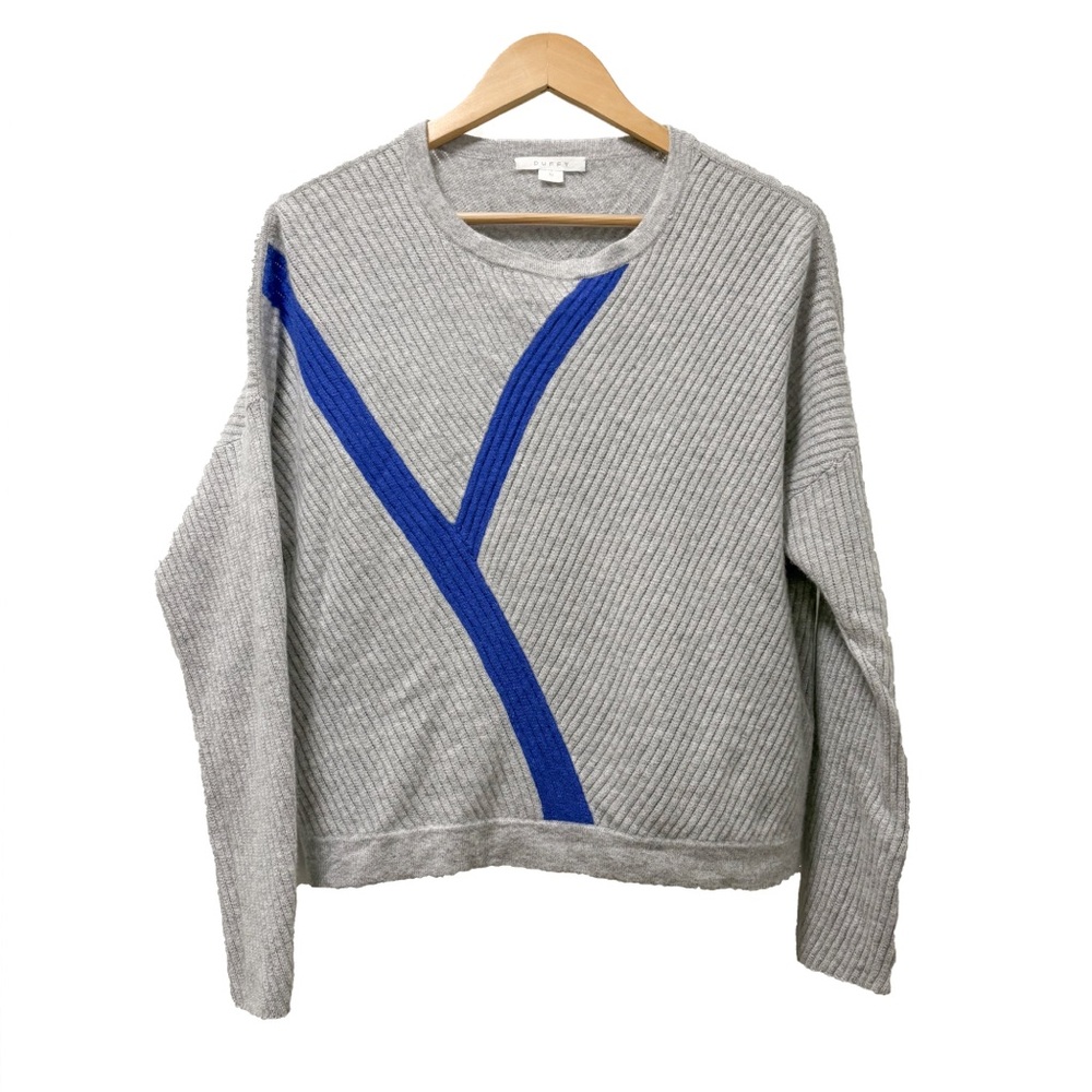 Duffy 100% cashmere ribbed grey drop shoulder sweater size M